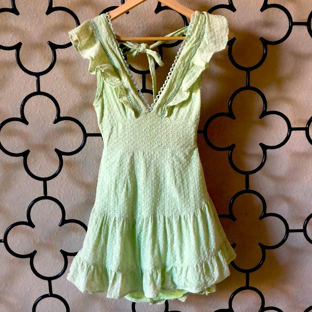 Indikah Mint green eyelet mini dress fairy size XS